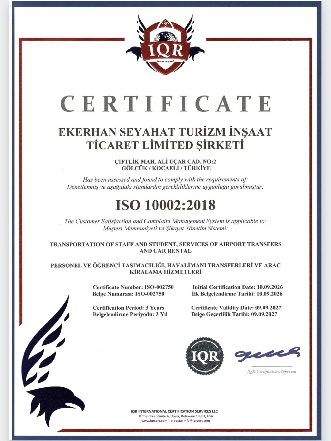 ISO 10002 — Ekerhan Seyahat belge